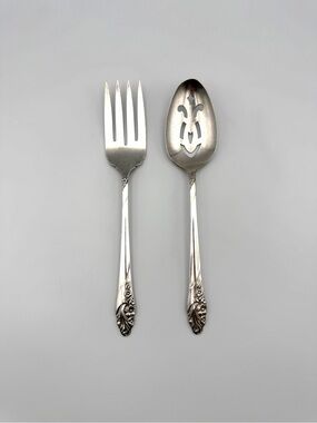 Vintage Community Silverplate Floral Serving Spoon & Fork 8.5”